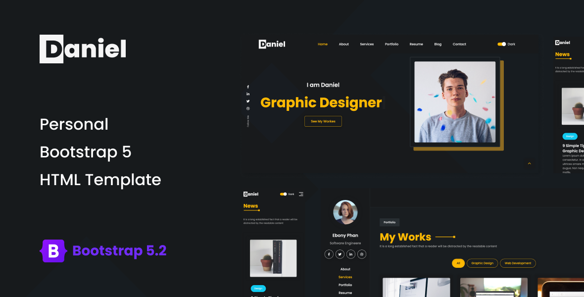 Daniel - Creative and Responsive Component-based Personal Bootstrap 5 ...
